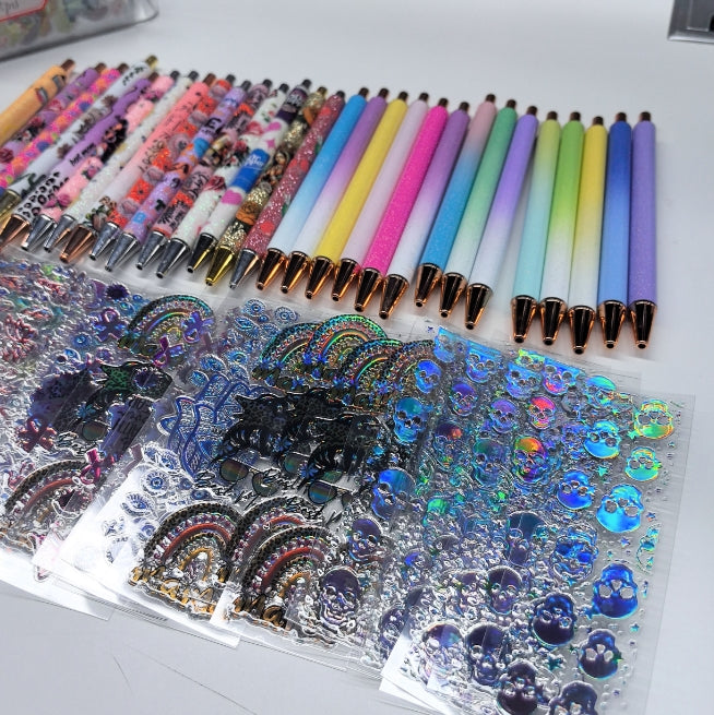 Wholesale Random Holographic Stickers 20/50/100pcs UV DTF Wraps Pen Sticker & Cartoon Random Styles Bookmark Stickers for Crafts Wraps